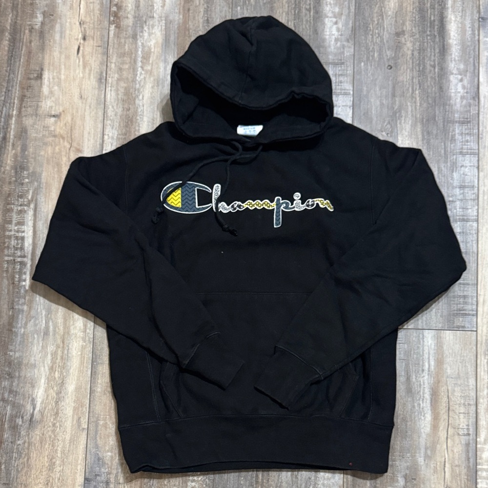 Champion Black Hoodie with Yellow Logo